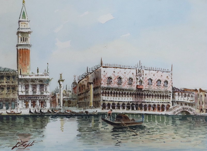 L. Zofli, pair of watercolours, Venetian scenes, 28 x 38cm